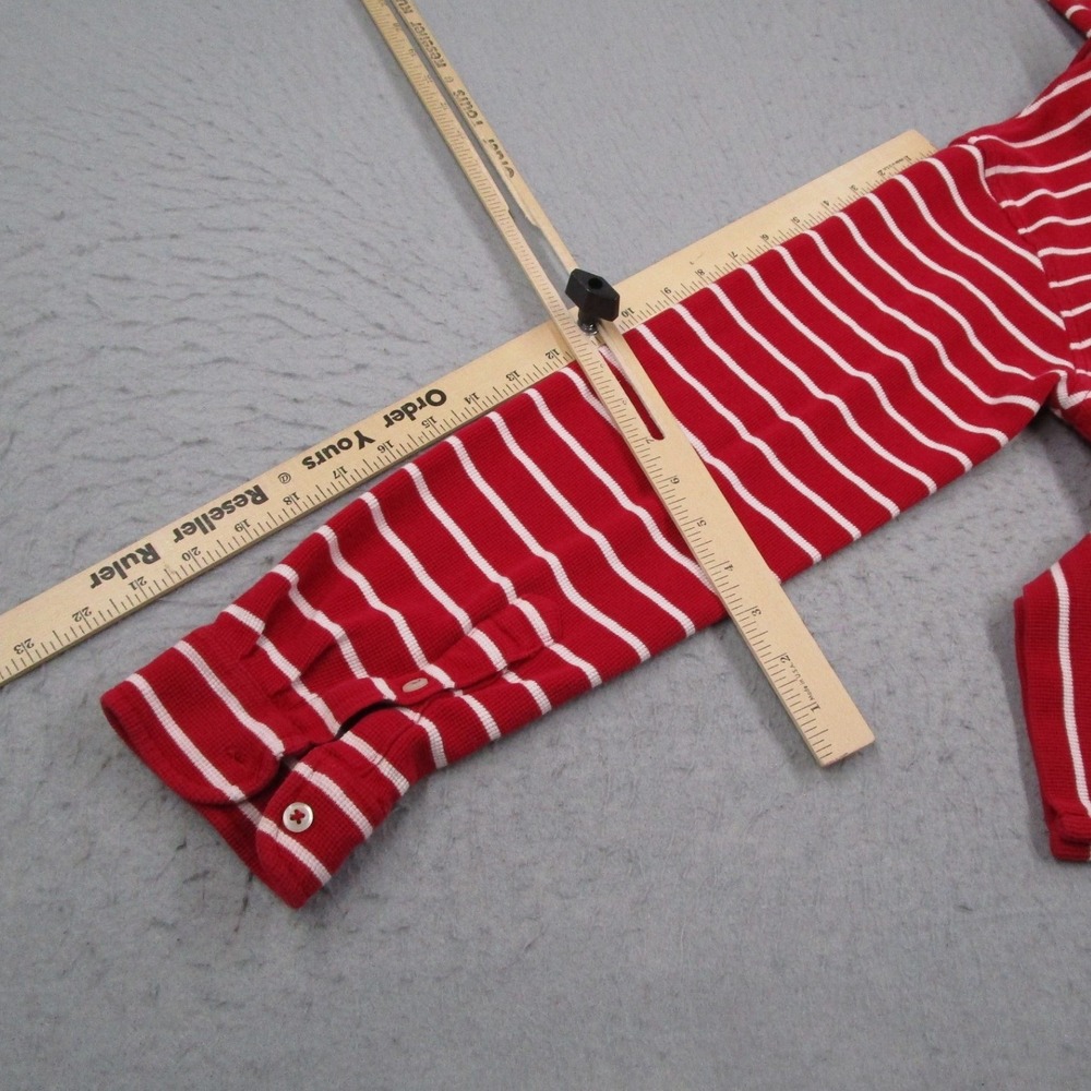 Vintage Polo Ralph Lauren Mens Large Red Striped Waffle Long Sleeve Polo Shirt - Picture 7 of 9